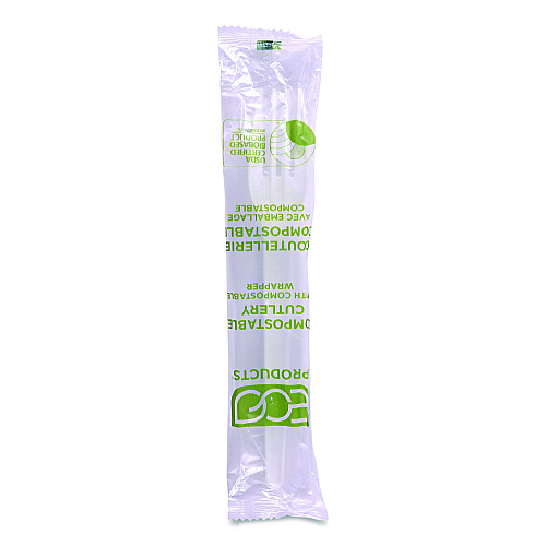 Eco-Products Plantware CPLA Cutlery, Individually Wrapped, Fork, Plastic, White, 1,000/Carton (EPS017W)