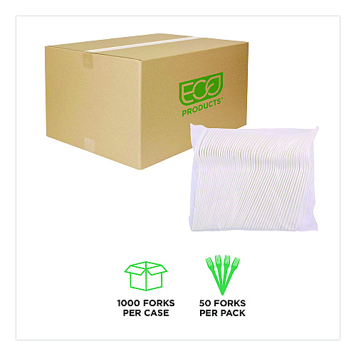 Eco-Products Plantware CPLA Cutlery, Fork, White, 1,000/Carton (EPS017)