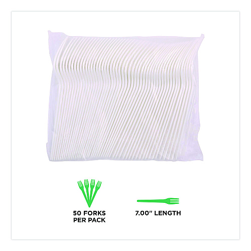 Eco-Products Plantware CPLA Cutlery, Fork, White, 1,000/Carton (EPS017)