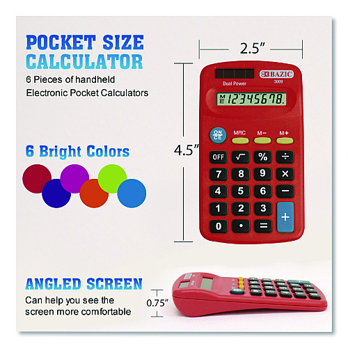 BAZIC Dual Power Pocket Size Calculator, 8-Digit, LCD (3009)