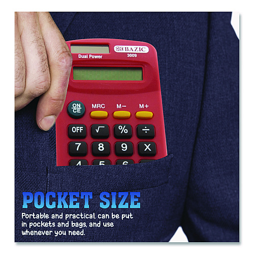 BAZIC Dual Power Pocket Size Calculator, 8-Digit, LCD (3009)