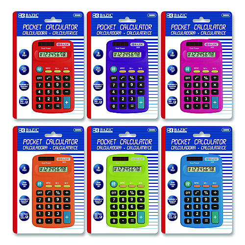 BAZIC Dual Power Pocket Size Calculator, 8-Digit, LCD (3009)