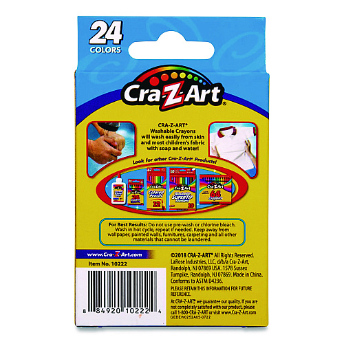 Cra-Z-Art Washable Crayons, Regular Size, 24 Assorted Colors, 24/Pack (1022248)