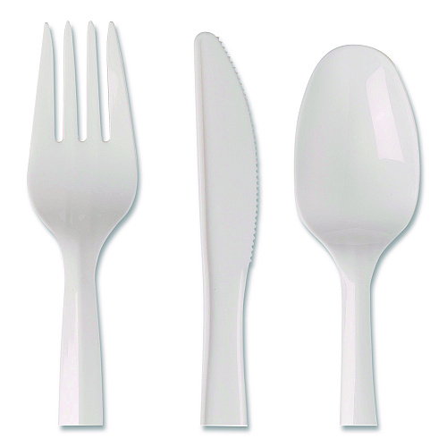 Dixie Mediumweight Polypropylene Cutlery, Fork/Knife/Teaspoon, Plastic, White, 250/Carton (CMP26C)