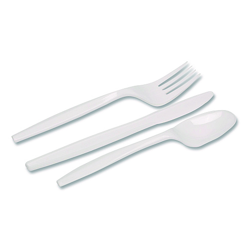 Dixie Mediumweight Polypropylene Cutlery, Fork/Knife/Teaspoon, Plastic, White, 250/Carton (CMP26C)