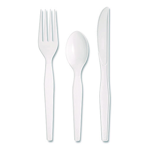 Dixie Heavyweight Polystyrene Cutlery, Fork/Knife/Teaspoon, Plastic, White, 250/Carton (CH26C7)