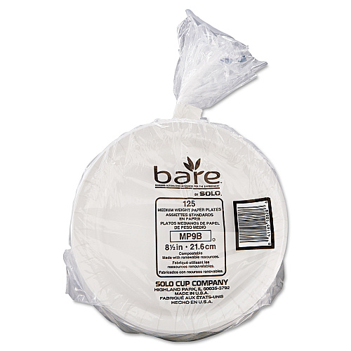 SOLO Bare Eco-Forward Clay-Coated Paper Dinnerware, ProPlanet Seal, Plate, 8.5" dia, White, 125/Pack, 4 Packs/Carton (MP9BR2054)