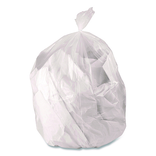 Boardwalk Low-Density Waste Can Liners, 60 gal, 0.9 mil, 38 x 58, Clear, Perforated Roll, 100/Carton (3858CL)