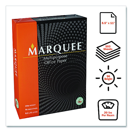 Marquee Multipurpose Office Paper, 96 Bright, 20 lb Bond Weight, 8.5 x 11, White, 500 Sheets/Ream, 10 Reams/Carton, 40 Cartons/Pallet (MARQE811WPLT)