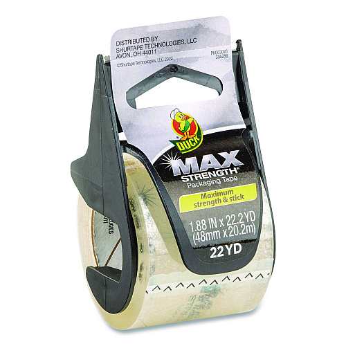 Duck MAX Packaging Tape with Dispenser, 1.5" Core, 1.88" x 22 yds, Crystal Clear, 6/Box (284983)
