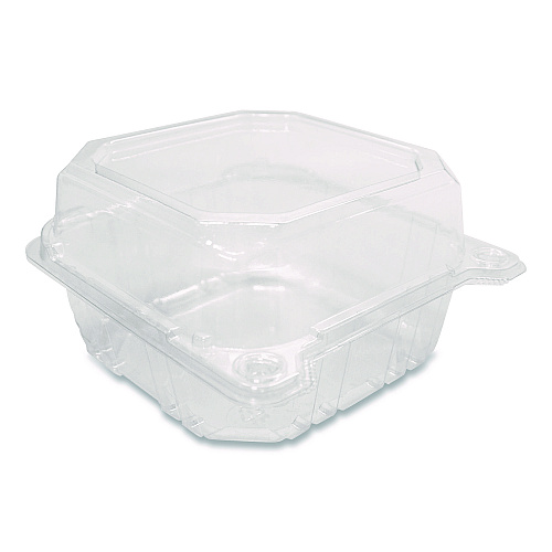 Karat PET Plastic Hinged Container, 6 x 6 x 3.3, Clear, Plastic, 500/Carton (FPHC66PET1C)