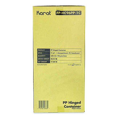 Karat Polypropylene Plastic Hinged Container, 6 x 9 x 2.97, Clear, Plastic, 125/Pack, 2 Packs/Carton (FPHC96PP1C)