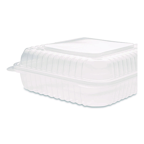 Karat Polypropylene Plastic Hinged Container, 9.35 x 9.22 x 3.17, Clear, Plastic, 50/Pack, 4 Packs/Carton (FPHC99PP1C)