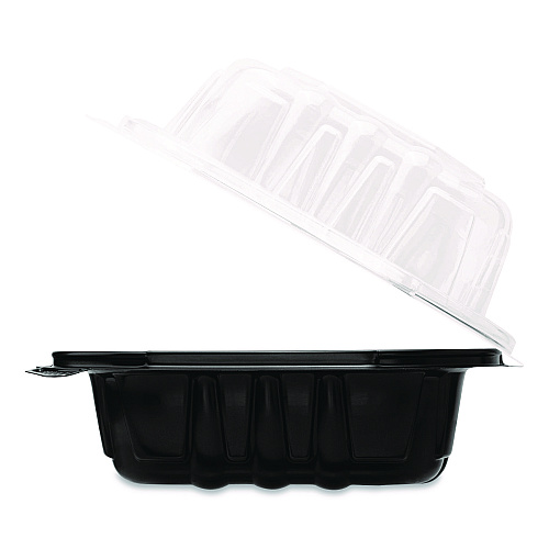 Karat Polypropylene Plastic Hinged Container, 6 x 6 x 3, Black/Clear, Plastic, 50/Pack, 6 Packs/Carton (FPPHC66PP1C)