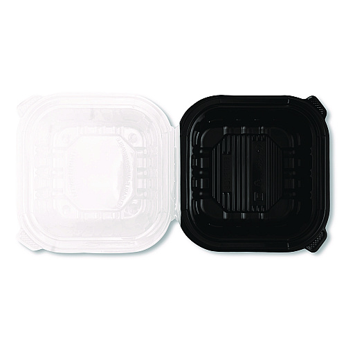 Karat Polypropylene Plastic Hinged Container, 6 x 6 x 3, Black/Clear, Plastic, 50/Pack, 6 Packs/Carton (FPPHC66PP1C)