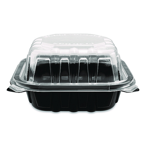 Karat Polypropylene Plastic Hinged Container, 6 x 6 x 3, Black/Clear, Plastic, 50/Pack, 6 Packs/Carton (FPPHC66PP1C)