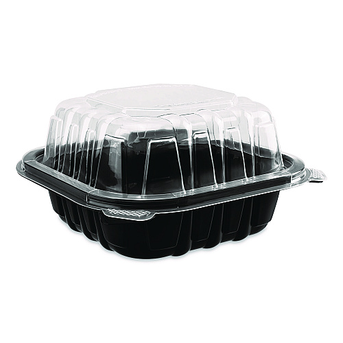 Karat Polypropylene Plastic Hinged Container, 6 x 6 x 3, Black/Clear, Plastic, 50/Pack, 6 Packs/Carton (FPPHC66PP1C)