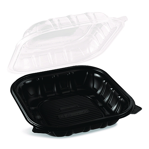 Karat Polypropylene Plastic Hinged Container, 9 x 9 x 3, Black/Clear, Plastic, 50/Pack, 3 Packs/Carton (FPPHC99PP1C)