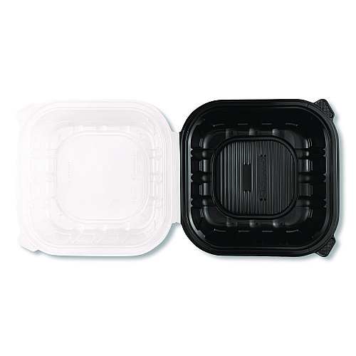Karat Polypropylene Plastic Hinged Container, 9 x 9 x 3, Black/Clear, Plastic, 50/Pack, 3 Packs/Carton (FPPHC99PP1C)