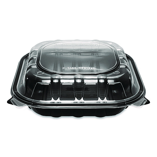 Karat Polypropylene Plastic Hinged Container, 9 x 9 x 3, Black/Clear, Plastic, 50/Pack, 3 Packs/Carton (FPPHC99PP1C)