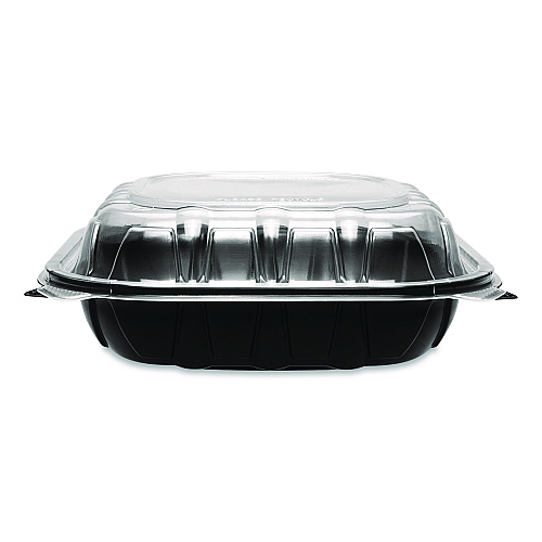 Karat Polypropylene Plastic Hinged Container, 9 x 9 x 3, Black/Clear, Plastic, 50/Pack, 3 Packs/Carton (FPPHC99PP1C)