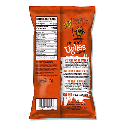 Uglies Kettle Potato Chips, Buffalo Ranch, 2 oz Bags, 24/Carton (DFN26181)