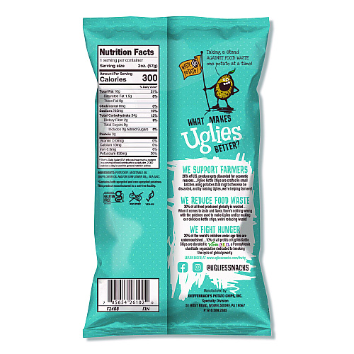 Uglies Kettle Potato Chips, Sea Salt, 2 oz Bags, 24/Carton (DFN26102)