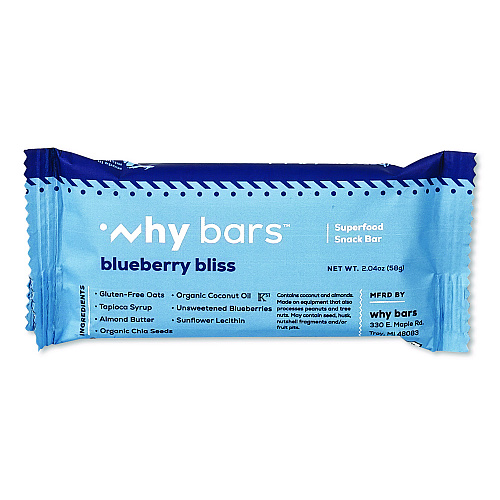 Why Bars Superfood Snack Bar, Blueberry Bliss, 2.04 oz Bar, 12/Box (WHY16209)