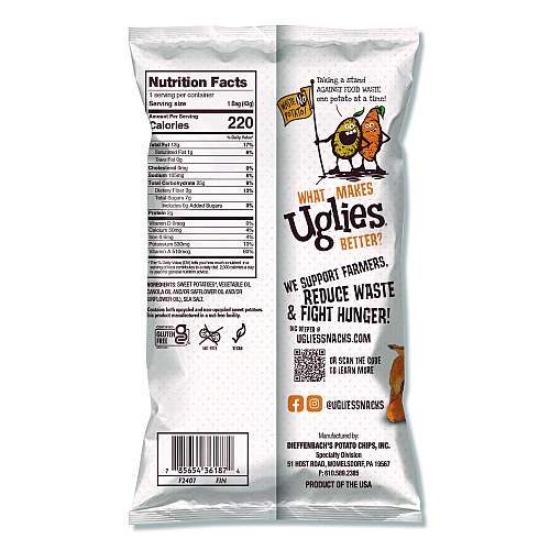Uglies Kettle Potato Chips, Sweet Potato, 2 oz Bags, 24/Carton (DFN36187)