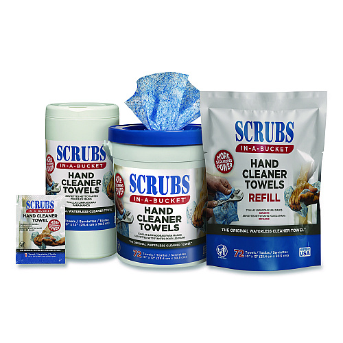 Hand Cleaner Towels, SCRUBS in-a-Bucket Refill, 1-Ply, 10 x 12, Citrus, Blue/White, 72/Pack, 6 Packs/Carton (42270)