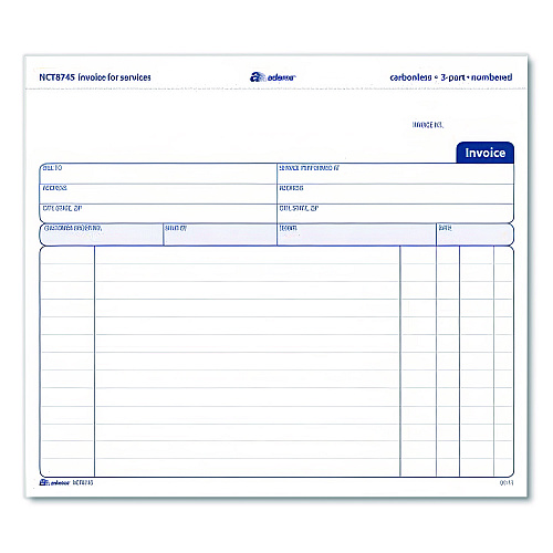 Adams Multipart Service Invoice Pad, Three-Part Carbonless, 8.5 x 6.94, 50 Forms Total (NCT8745)