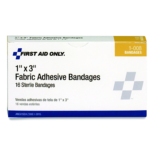 First Aid Only Fabric Adhesive Bandages, 1 x 3, 16/Box (1008)