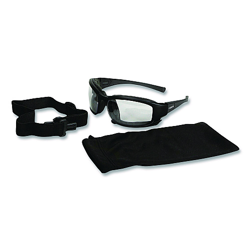 KleenGuard V50 Calico Safety Eyewear with Head Strap, KleenVision Anti-Fog Coating, Black Nylon Frame, Clear Polycarbonate Lens (25672EA)