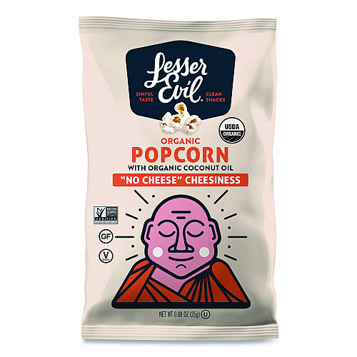 LesserEvil Snack Organic No Cheese Cheesiness Popcorn, Cheese, 0.88 oz Bag, 18/Carton (LSN00862)
