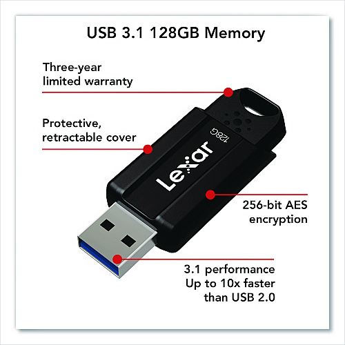 Lexar S803.1 USB Flash Drive, 128 GB, Black (LJDS80128BNB)