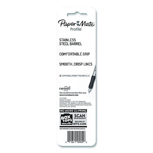 Refill for Paper Mate Profile Ballpoint Pens, Medium 1 mm Conical Tip, Black Ink, 2/Pack (2130521)