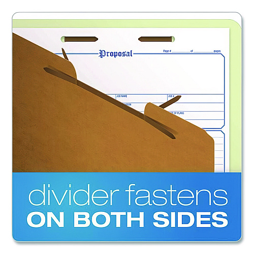 Pendaflex Reinforced Pressboard Classification Folders, 1.75" Expansion, 1 Divider, 4 Fasteners, Letter Size, Green Exterior, 10/Box (17172)