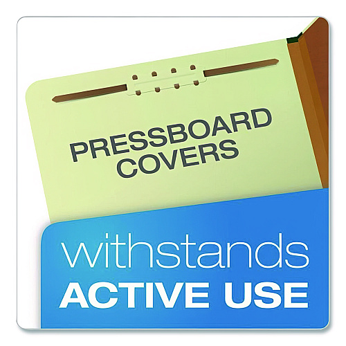 Pendaflex Reinforced Pressboard Classification Folders, 1.75" Expansion, 1 Divider, 4 Fasteners, Letter Size, Green Exterior, 10/Box (17172)