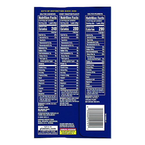 Planters Salted Nuts Variety Pack, Assorted Flavors, 1.5 oz/1.75 oz Packs, 24/Carton (884624)