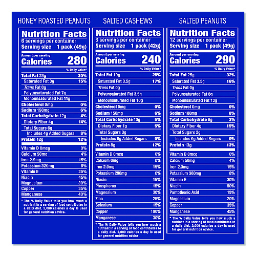 Planters Salted Nuts Variety Pack, Assorted Flavors, 1.5 oz/1.75 oz Packs, 24/Carton (884624)