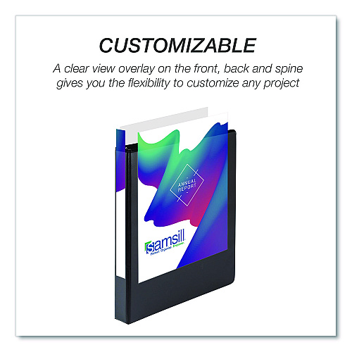 Samsill Durable D-Ring View Binders, 3 Rings, 1" Capacity, 11.5" x 8.5", Black, 4/Pack (MP46430)