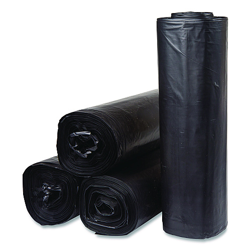 Inteplast Group Low-Density Commercial Can Liners, 60 gal, 1.15 mil, 38 x 58, Black, Interleaved Roll, 25 Bags/Roll, 4 Rolls/Carton (SLW3858SPK)