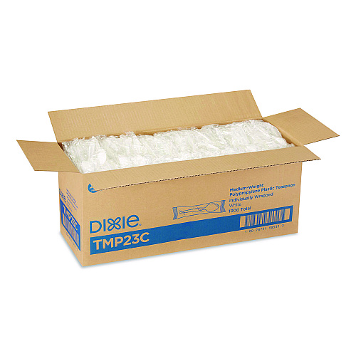 Dixie Mediumweight Polypropylene Cutlery, Individually Wrapped, Spoon, Plastic, White, 1,000/Carton (TMP23C)