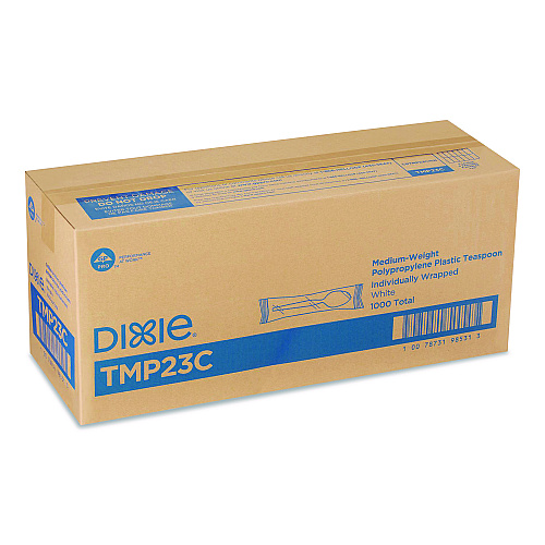 Dixie Mediumweight Polypropylene Cutlery, Individually Wrapped, Spoon, Plastic, White, 1,000/Carton (TMP23C)