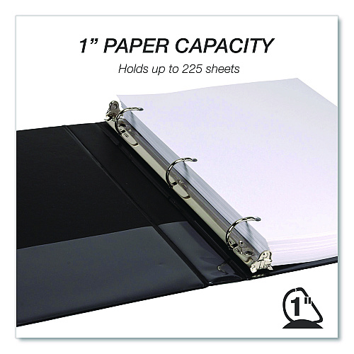 Samsill Durable D-Ring View Binders, 3 Rings, 1" Capacity, 11.5" x 8.5", Black, 4/Pack (MP46430)