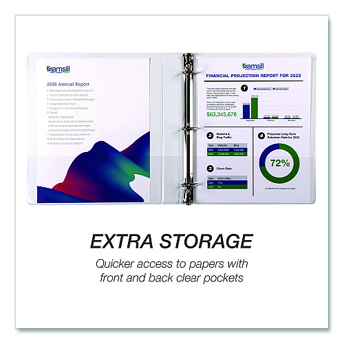 Samsill Durable D-Ring View Binders, 3 Rings, 1" Capacity, 11.5" x 8.5", White, 4/Pack (MP46437)