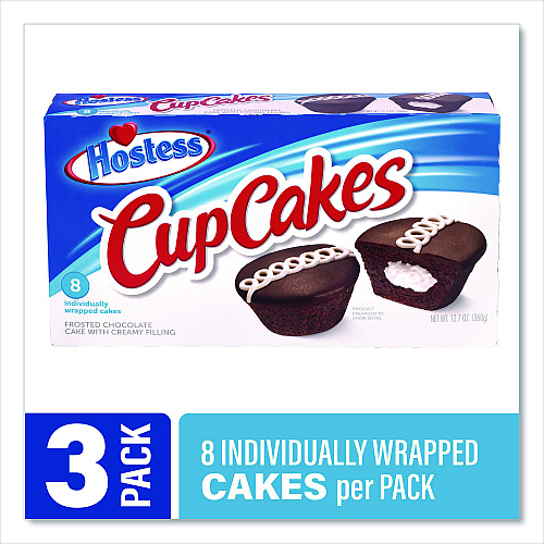 Hostess CupCakes, Chocolate, 1.59 oz Individually Wrapped, 8/Pack, 3 Packs/Carton (60004133)