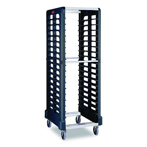 Rubbermaid Commercial End Loader Rack for Food Boxes and Sheet Pans, 18 Rack, Plastic, 23.75" x 28.75" x 67.88", Black (FG332000BLA)