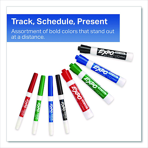 EXPO Low-Odor, Dry Erase 10-Color Marker and Eraser Set, Broad Chisel/Fine Bullet Tips, Assorted Colors, 11 Pieces/Set (2211243)