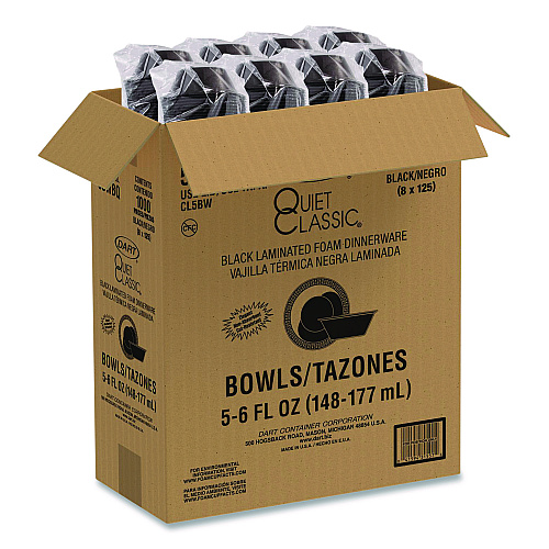 Dart Quiet Classic Laminated Foam Dinnerware, Bowl, 5 oz, Black, 125/Sleeve, 8 Sleeves/Carton (5BWBQ)